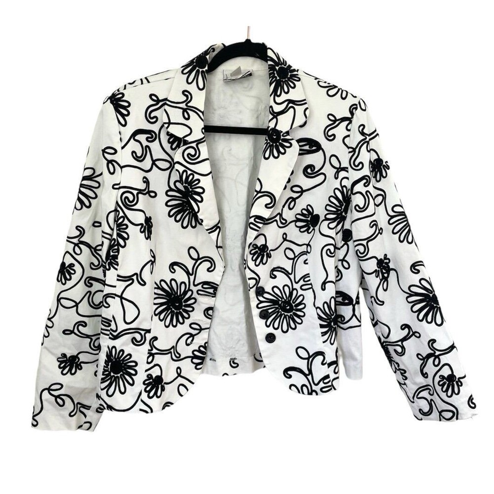 Joesph Ribkoff jacket blazer women’s black white abstract print cotton size 14